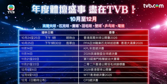 2026年TVB特備體育節目10-12月大致安排情況